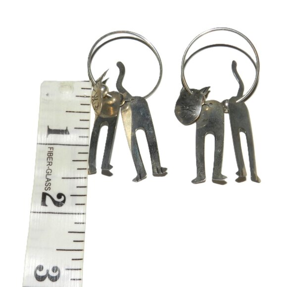 Vintage Sterling Silver Articulated Kitty Cat Hoop Earrings - Picture 2 of 6